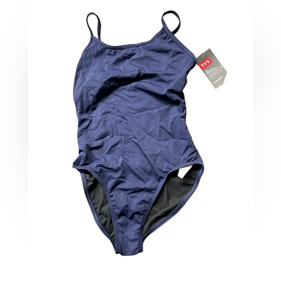 TYR Durafast Elite navy blue competition trinity fit lapped Swimsuit size 36/XL - Picture 1 of 5